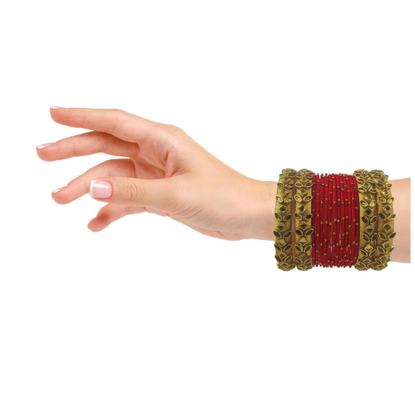 Yaalz Silk Thread Kundan Stone 16Pcs Metal Heavy Bangle Set In Multiple Colors