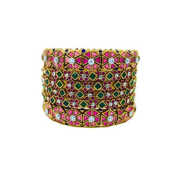 Yaalz 6Pcs Heavy Kundan Work Geometric With Floral Bangle Sets