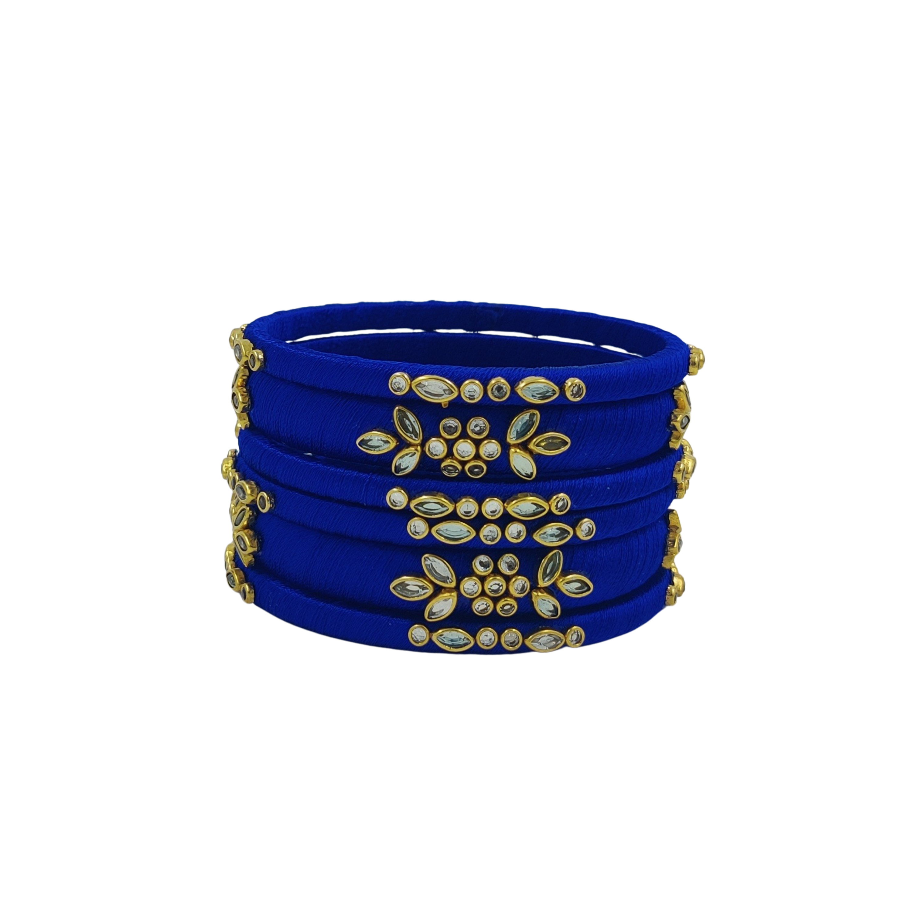 Yaalz Silk Thread Kundan Work 6Pcs Simple Bangle Sets In Assorted Colo