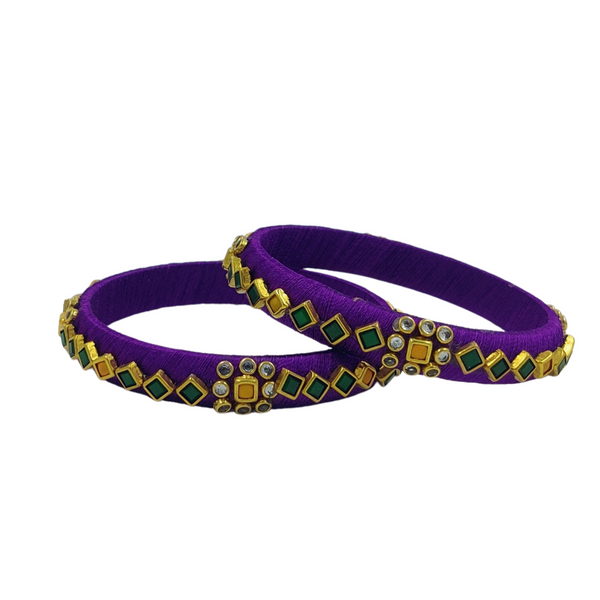Yaalz Silk Thread Square Kundan Stone Pair Bangles For Return Gifts / Mix & Match