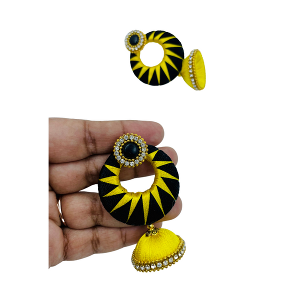 YAALZ Silkthread ZigZag ChandBali Jhumka Earrings in Multiple Colors For Festival Wears
