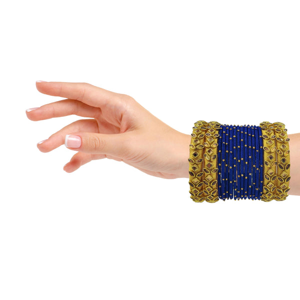 Yaalz Silk Thread Kundan Stone 16Pcs Metal Heavy Bangle Set In Multiple Colors