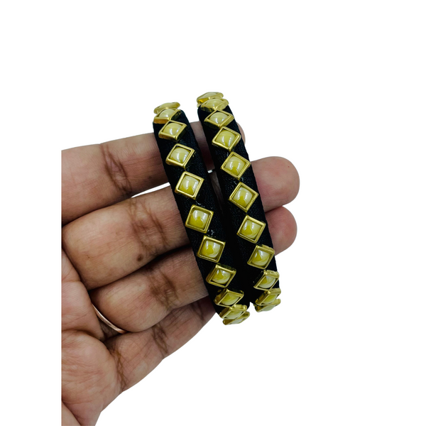 Yaalz Silk Thread Square Kundan Stone Work Pair Bangles In Multiple Colors