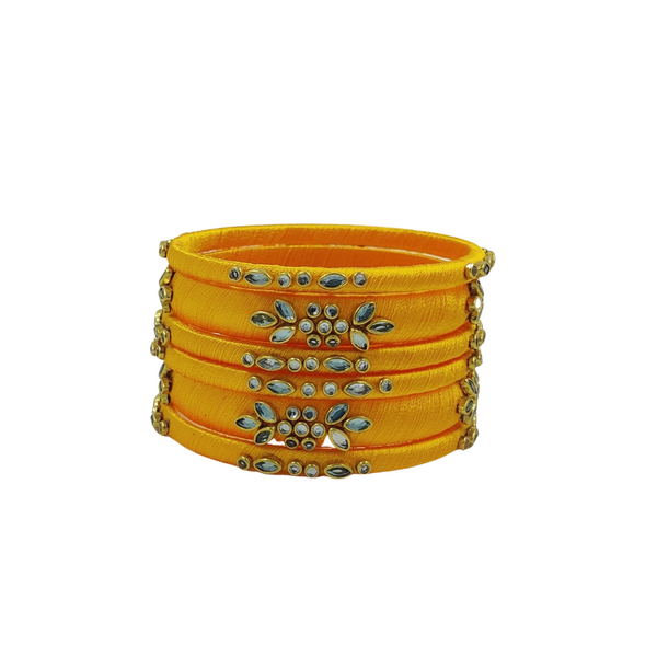 Yaalz Silk Thread Kundan Work 6Pcs Simple Bangle Sets In Assorted Colors - Design 3