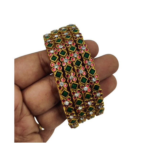 Yaalz Heavy Rich Kundan Floral Work 4pcs Bangle Sets In Multiple Colors