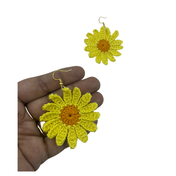 YAALZ Crochet Elegant Weightless Thread Earrings In Sunflower Pattern for Kids / Adults For Ethnic / Casual Wears