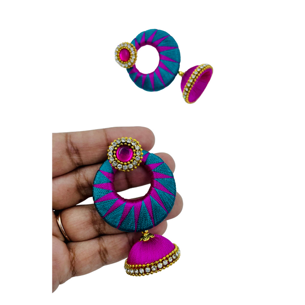 YAALZ Silkthread ZigZag ChandBali Jhumka Earrings in Multiple Colors For Festival Wears