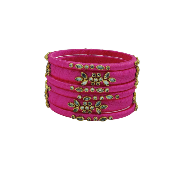 Yaalz Silk Thread Kundan Work 6Pcs Simple Bangle Sets In Assorted Colors - Design 3