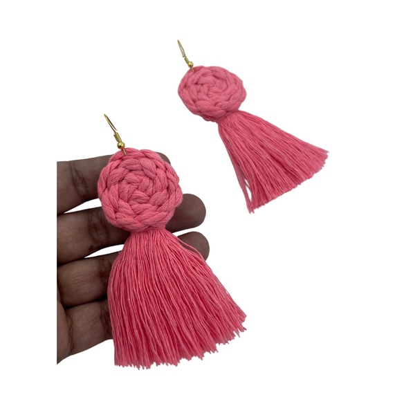 YAALZ Macrame Elegant Weightless Thread Earrings In Round Tassel Pattern for Kids / Adults For Ethnic / Casual Wears