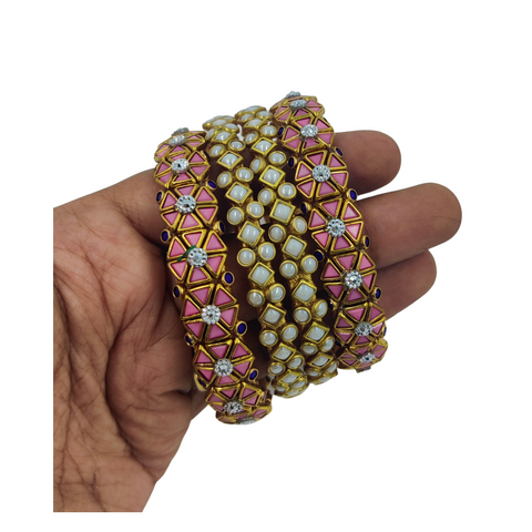 Yaalz Heavy Rich Kundan Triangle Stone Bangle Sets In Multiple Colors