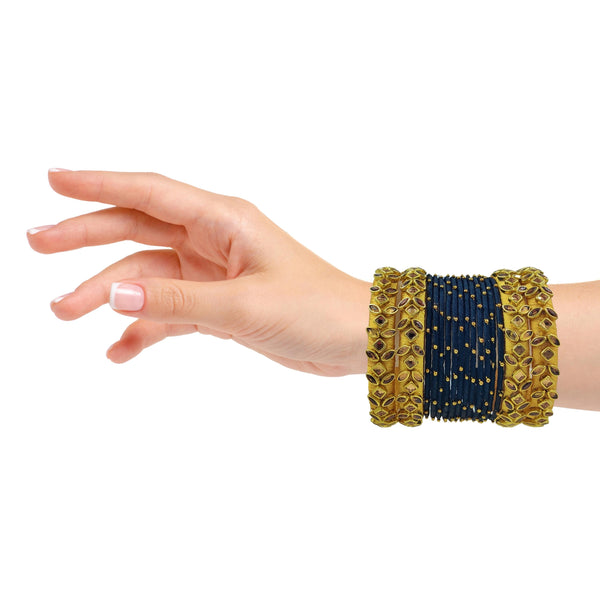 Yaalz Silk Thread Kundan Stone 16Pcs Metal Heavy Bangle Set In Multiple Colors