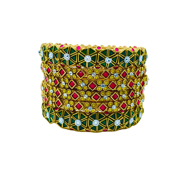 Yaalz 6Pcs Heavy Kundan Work Geometric With Floral Bangle Sets