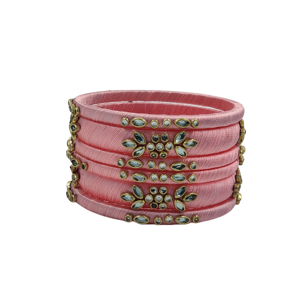 Yaalz Silk Thread Kundan Work 6Pcs Simple Bangle Sets In Assorted Colors - Design 3