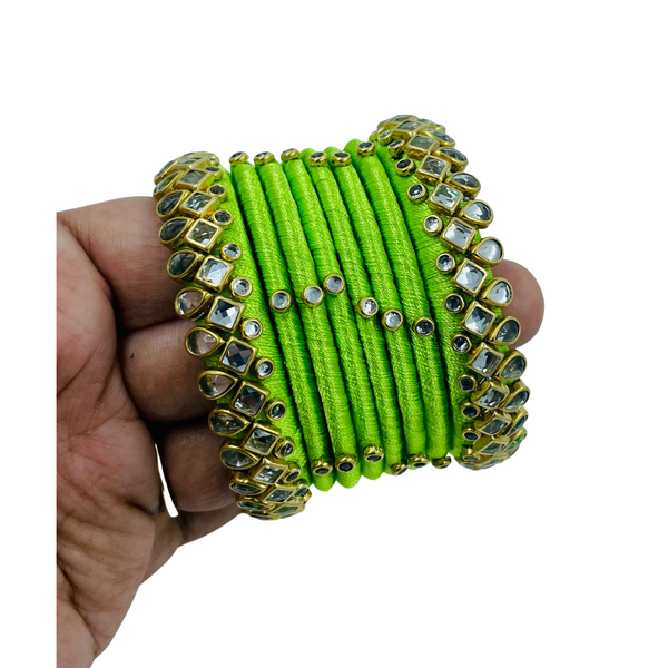 Yaalz Silk Thread Kundan Stone 8pcs Bangle Sets In Assorted Colors-Design Set 1