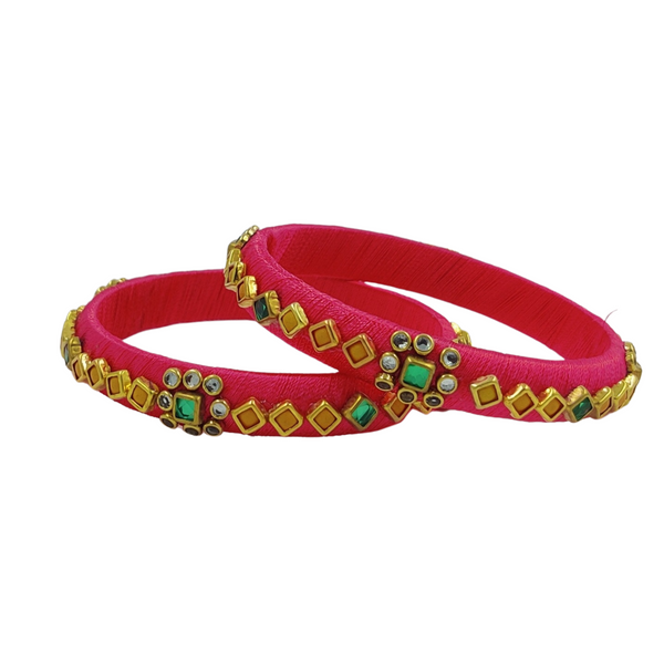 Yaalz Silk Thread Square Kundan Stone Pair Bangles For Return Gifts / Mix & Match