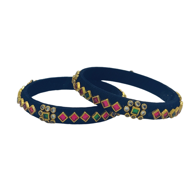 Yaalz Silk Thread Square Kundan Stone Pair Bangles For Return Gifts / Mix & Match