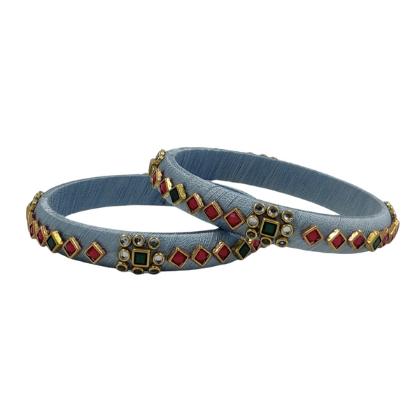 Yaalz Silk Thread Square Kundan Stone Pair Bangles For Return Gifts / Mix & Match