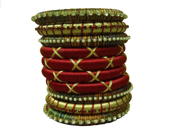 Yaalz Silk Thread 10pcs Polo Bangle Set of 10pcs for festival / Casual / Office Wears