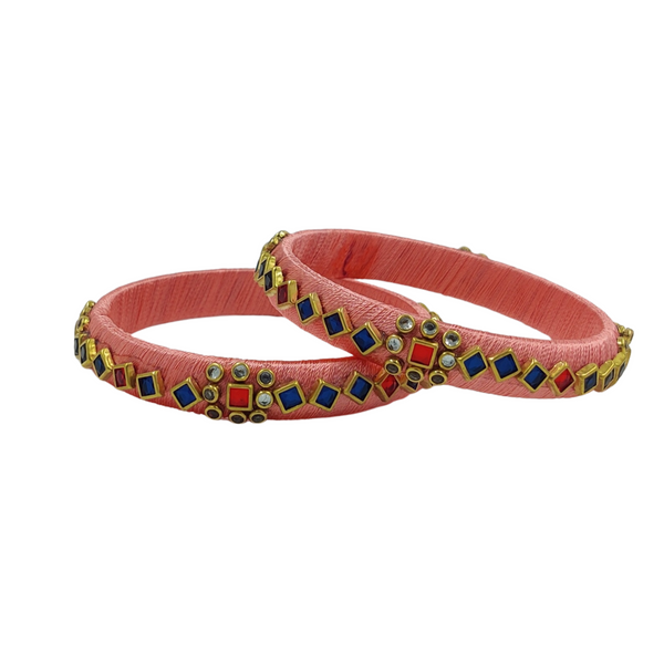 Yaalz Silk Thread Square Kundan Stone Pair Bangles For Return Gifts / Mix & Match