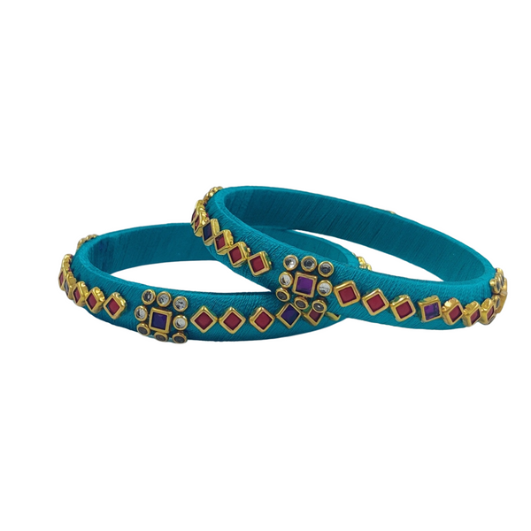 Yaalz Silk Thread Square Kundan Stone Pair Bangles For Return Gifts / Mix & Match