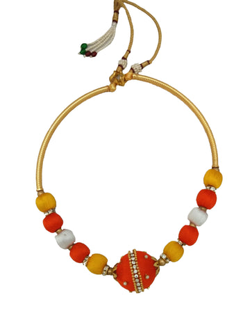 silk thread Bangle Earring Jumka-Yaalz Silk Thread Traditional Neckset in Red With Mango Yellow Colors-YAALZ