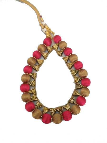 silk thread Bangle Earring Jumka-Yaalz Silk Thread Traditional Necksets in Pink With Bronze Colors-YAALZ