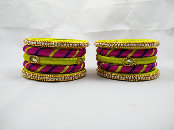 silk thread Bangle Earring Jumka-Yaalz Assorted Bangle in Pink And Green Colors-YAALZ