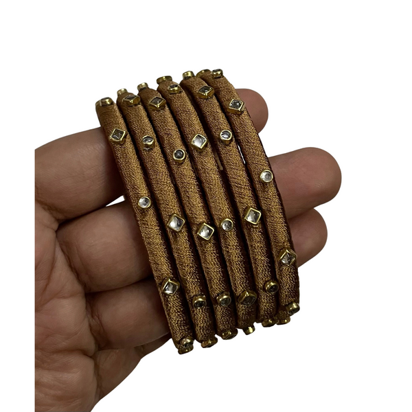 Yaalz Silk Thread 6pcs Simple Kundan Stone Bangle Sets In Assorted Colors-Design Set 1