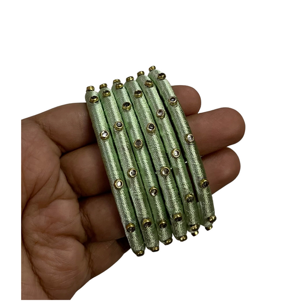 Yaalz Silk Thread 6pcs Simple Kundan Stone Bangle Sets In Assorted Colors-Design Set 1