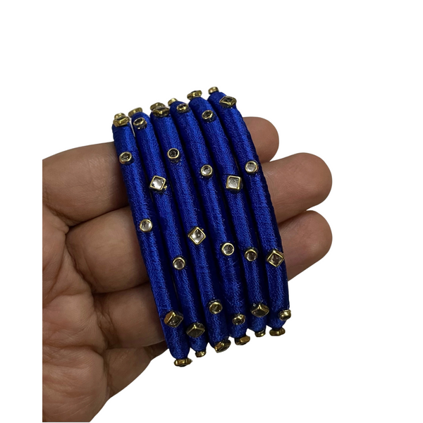 Yaalz Silk Thread 6pcs Simple Kundan Stone Bangle Sets In Assorted Colors-Design Set 1