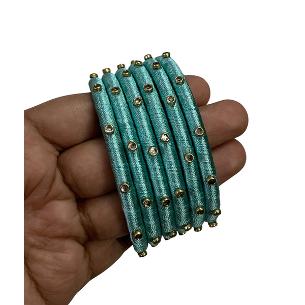 Yaalz Silk Thread 6pcs Simple Kundan Stone Bangle Sets In Assorted Colors-Design Set 2