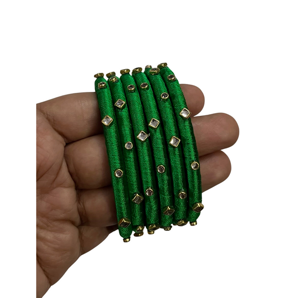 Yaalz Silk Thread 6pcs Simple Kundan Stone Bangle Sets In Assorted Colors-Design Set 2