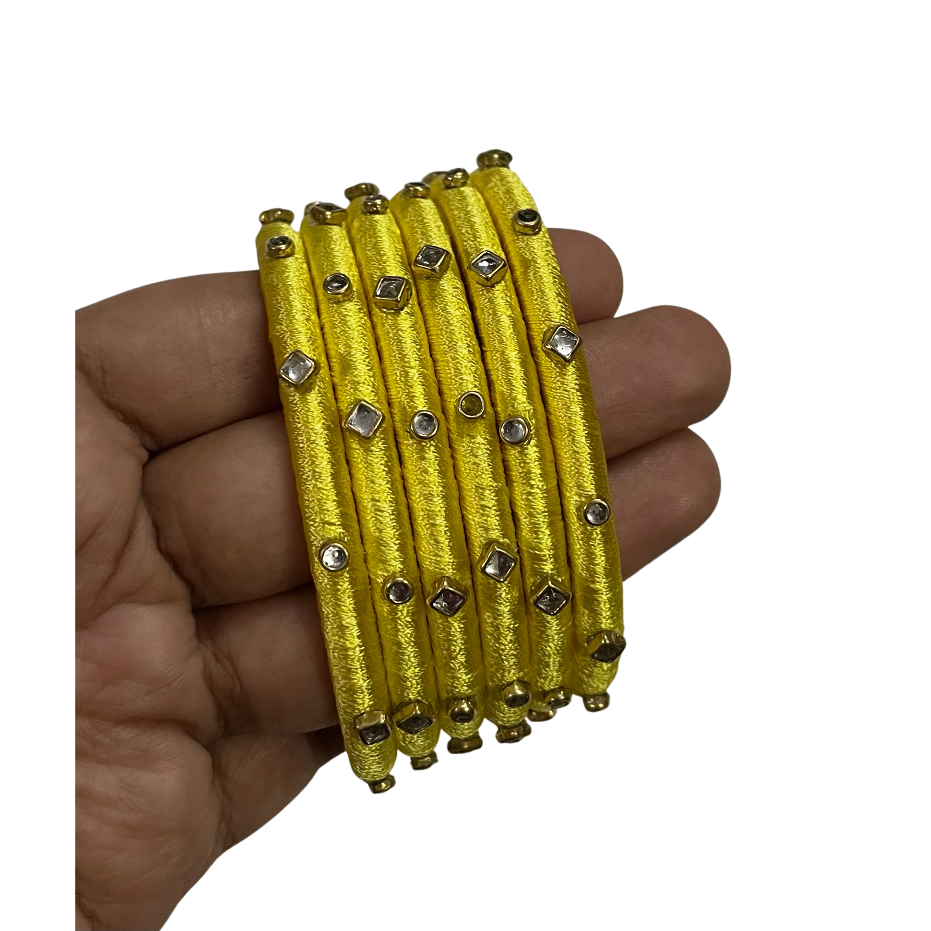 Yaalz Silk Thread 6pcs Simple Kundan Stone Bangle Sets In Assorted Col