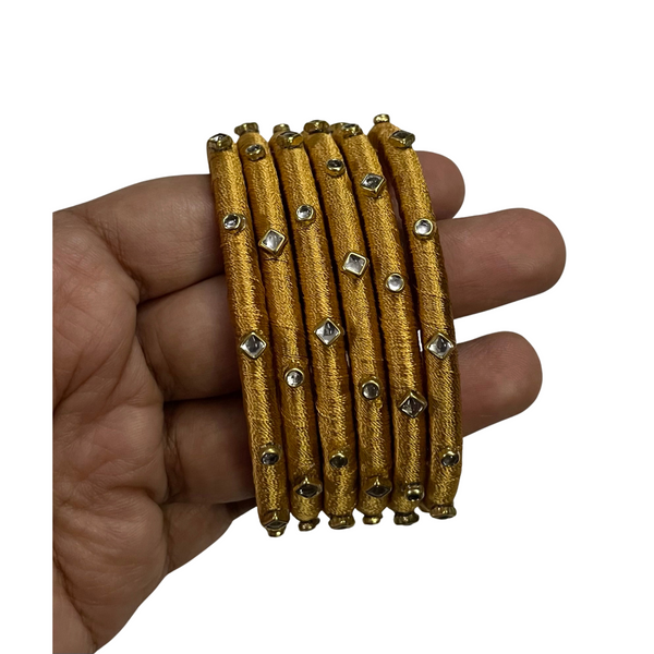 Yaalz Silk Thread 6pcs Simple Kundan Stone Bangle Sets In Assorted Colors-Design Set 3