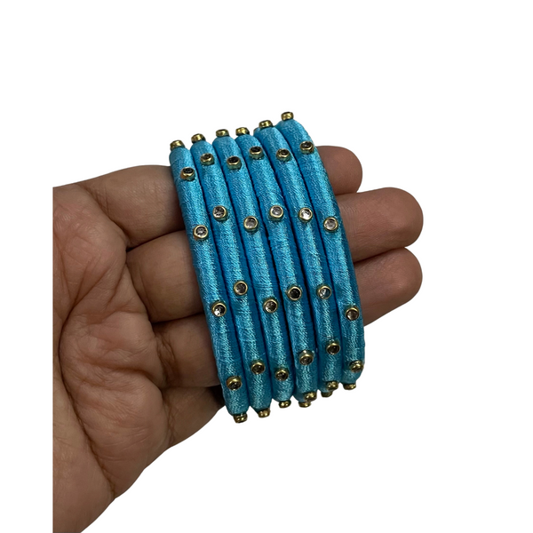 Yaalz Silk Thread 6pcs Simple Kundan Stone Bangle Sets In Assorted Colors-Design Set 3