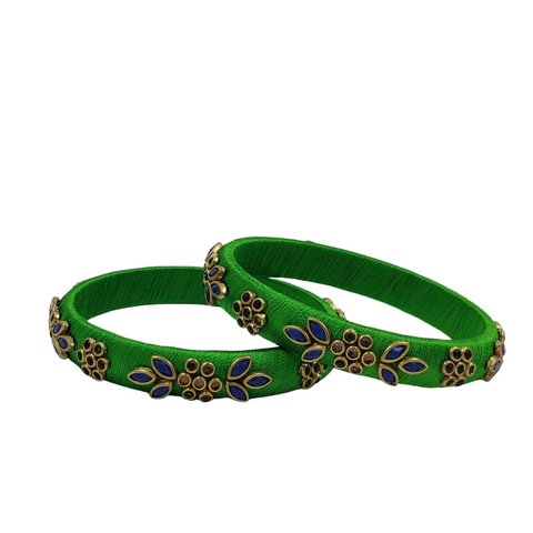 Yaalz Flower & Leaf Work Kundan Stone Work Pair Bangles In Multiple Colors - Design Set 2