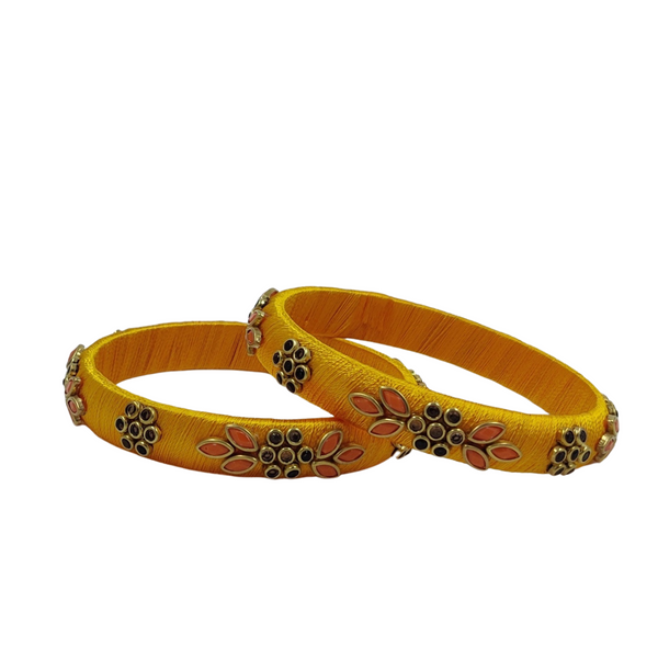 Yaalz Flower & Leaf Work Kundan Stone Work Pair Bangles In Multiple Colors - Design Set 2
