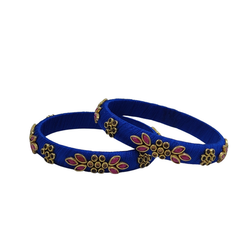Yaalz Flower & Leaf Work Kundan Stone Work Pair Bangles In Multiple Colors - Design Set 1