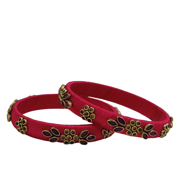 Yaalz Flower & Leaf Work Kundan Stone Work Pair Bangles In Multiple Colors - Design Set 1