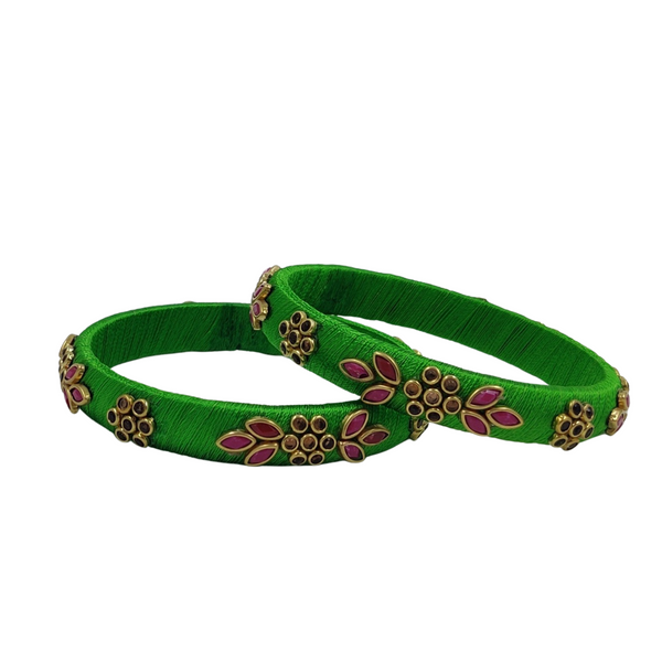 Yaalz Flower & Leaf Work Kundan Stone Work Pair Bangles In Multiple Colors - Design Set 1