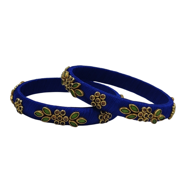 Yaalz Flower & Leaf Work Kundan Stone Work Pair Bangles In Multiple Colors - Design Set 1