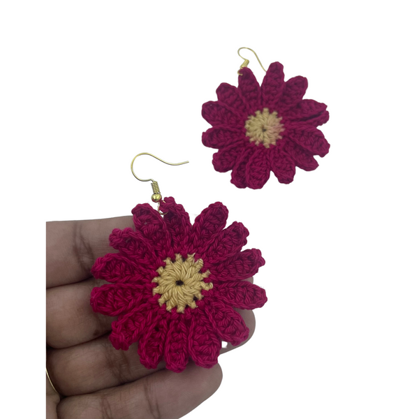 YAALZ Crochet Elegant Weightless Thread Earrings In Sunflower Pattern for Kids / Adults For Ethnic / Casual Wears