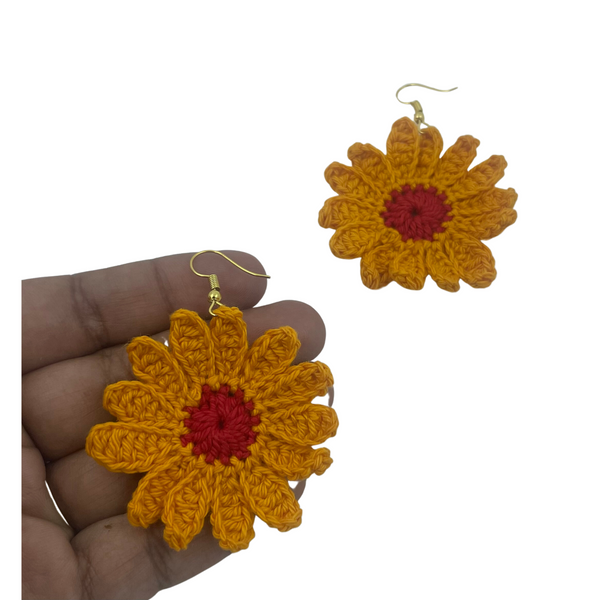 YAALZ Crochet Elegant Weightless Thread Earrings In Sunflower Pattern for Kids / Adults For Ethnic / Casual Wears