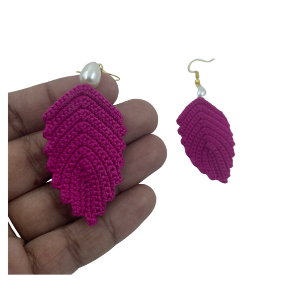 YAALZ Crochet Elegant Weightless Thread Earrings In Leaf Pattern for Kids / Adults For Ethnic / Casual Wears