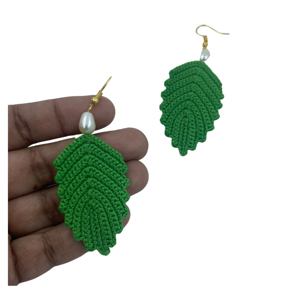 YAALZ Crochet Elegant Weightless Thread Earrings In Leaf Pattern for Kids / Adults For Ethnic / Casual Wears