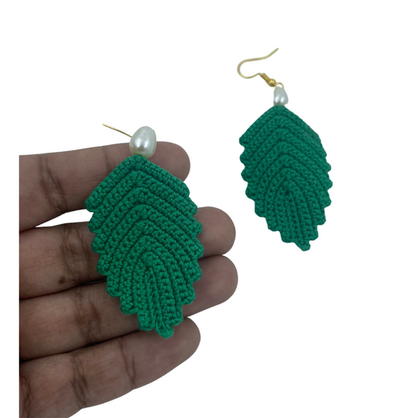 YAALZ Crochet Elegant Weightless Thread Earrings In Leaf Pattern for Kids / Adults For Ethnic / Casual Wears