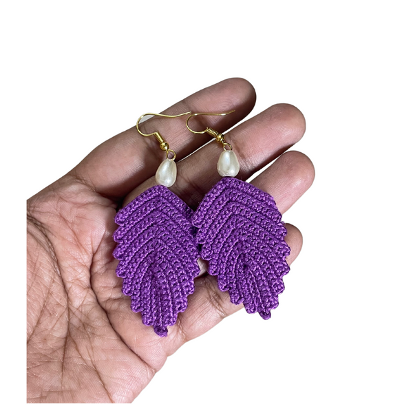 YAALZ Crochet Elegant Weightless Thread Earrings In Leaf Pattern for Kids / Adults For Ethnic / Casual Wears