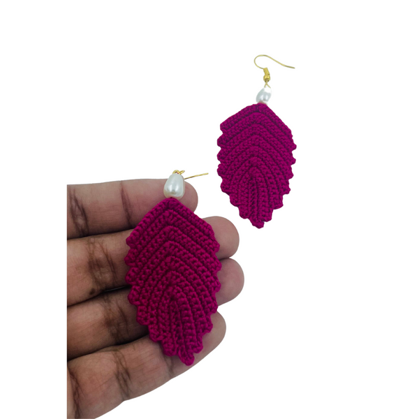 YAALZ Crochet Elegant Weightless Thread Earrings In Leaf Pattern for Kids / Adults For Ethnic / Casual Wears
