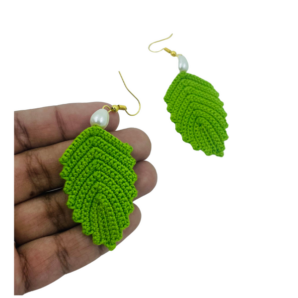 YAALZ Crochet Elegant Weightless Thread Earrings In Leaf Pattern for Kids / Adults For Ethnic / Casual Wears