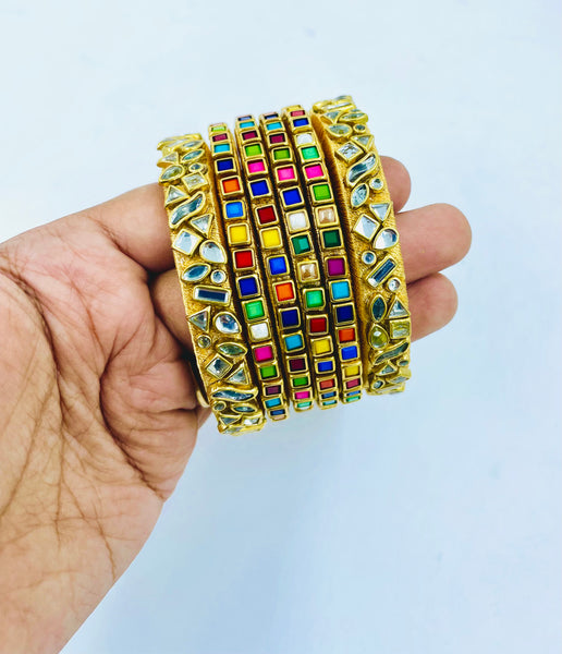Yaalz Heavy Multi Color Kundan Work Bangle Sets